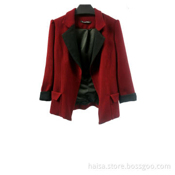 Red Patchwork Women's Vintage Blazer